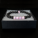 Pearl Pink Opalescence & Lava Stone Beaded Bracelet