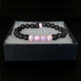 Pearl Pink Opalescence & Lava Stone Beaded Bracelet