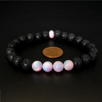 Pearl Pink Opalescence & Lava Stone Beaded Bracelet