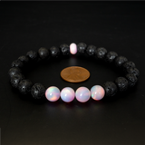 Pearl Pink Opalescence & Lava Stone Beaded Bracelet