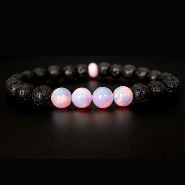 Pearl Pink Opalescence & Lava Stone Beaded Bracelet - The Opal Dealer