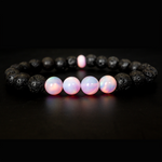 Pearl Pink Opalescence & Lava Stone Beaded Bracelet