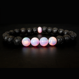Pearl Pink Opalescence & Lava Stone Beaded Bracelet