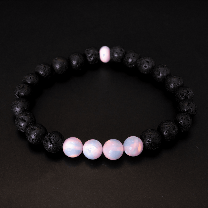 Pearl Pink Opalescence & Lava Stone Beaded Bracelet - The Opal Dealer