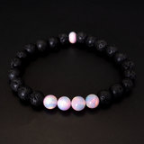 Pearl Pink Opalescence & Lava Stone Beaded Bracelet - New Design