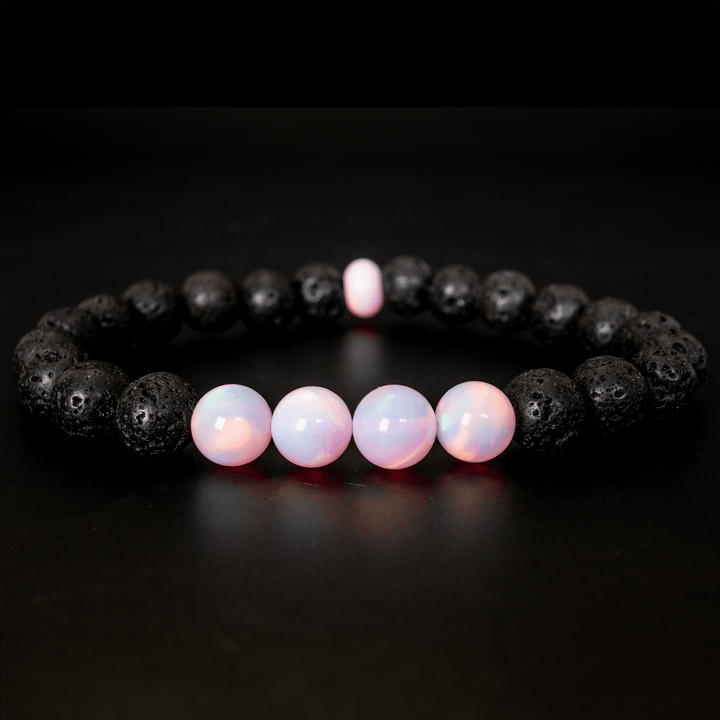 Pearl Pink Opalescence & Lava Stone Beaded Bracelet - The Opal Dealer