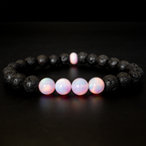 Pearl Pink Opalescence & Lava Stone Beaded Bracelet - New Design