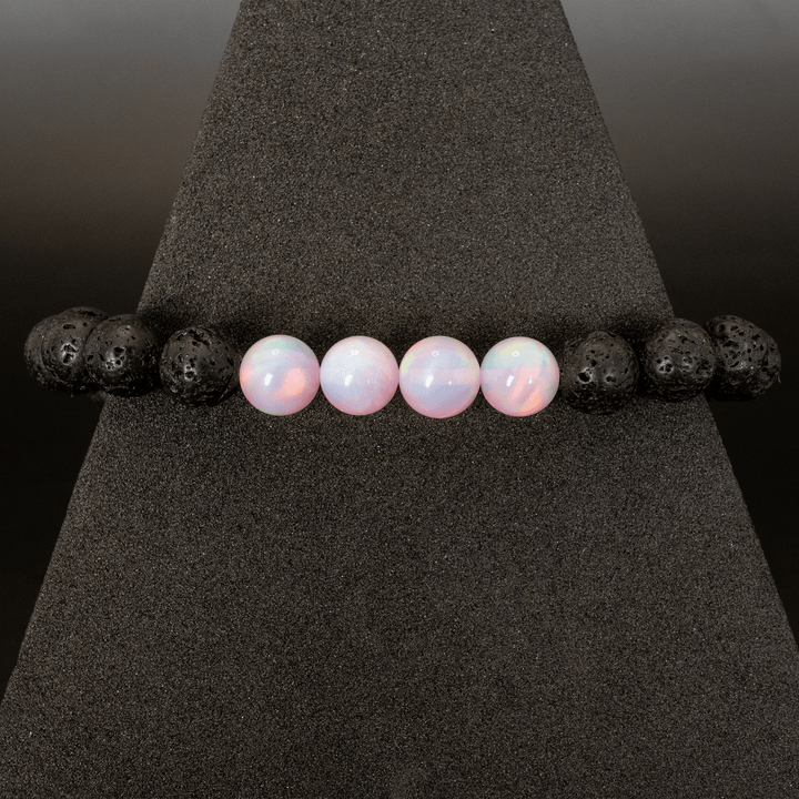 Pearl Pink Opalescence & Lava Stone Beaded Bracelet - The Opal Dealer