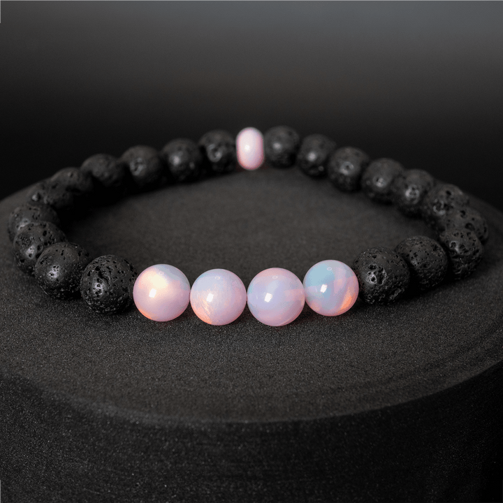 Pearl Pink Opalescence & Lava Stone Beaded Bracelet - The Opal Dealer