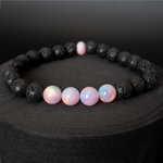Pearl Pink Opalescence & Lava Stone Beaded Bracelet