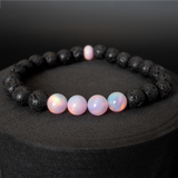 Pearl Pink Opalescence & Lava Stone Beaded Bracelet