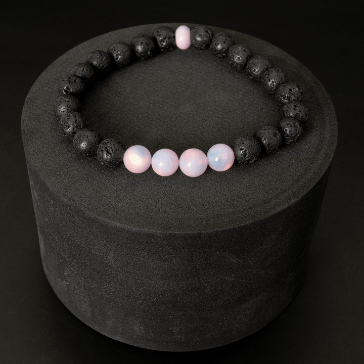 Pearl Pink Opalescence & Lava Stone Beaded Bracelet - The Opal Dealer