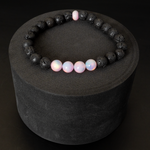 Pearl Pink Opalescence & Lava Stone Beaded Bracelet