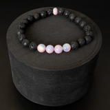 Pearl Pink Opalescence & Lava Stone Beaded Bracelet