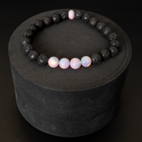Pearl Pink Opalescence & Lava Stone Beaded Bracelet - New Design