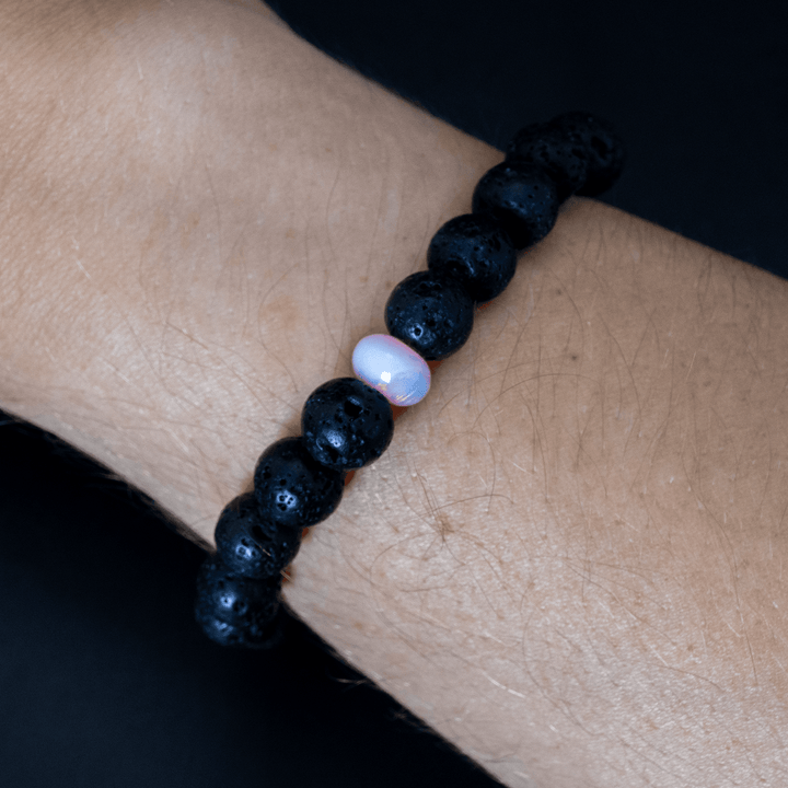 Pearl Pink Opalescence & Lava Stone Beaded Bracelet - The Opal Dealer