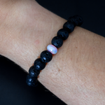 Pearl Pink Opalescence & Lava Stone Beaded Bracelet
