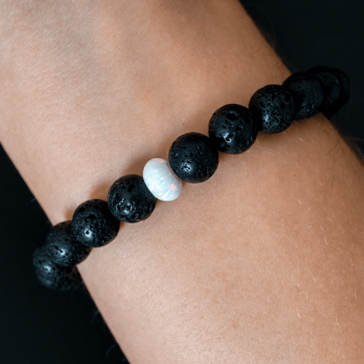 Pearl White Opal & Lava Stone Beaded Bracelet - The Opal Dealer