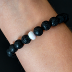 Pearl White Opal & Lava Stone Beaded Bracelet