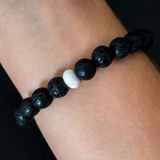 Pearl White Opal & Lava Stone Beaded Bracelet - New Design