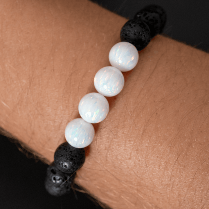 Pearl White Opal & Lava Stone Beaded Bracelet - The Opal Dealer