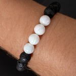 Pearl White Opal & Lava Stone Beaded Bracelet - New Design