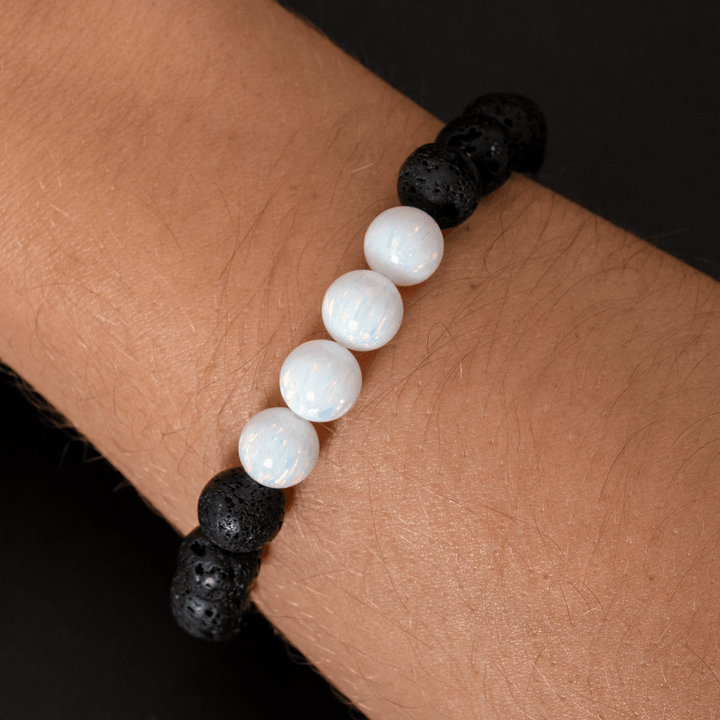 Pearl White Opal & Lava Stone Beaded Bracelet - The Opal Dealer