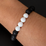 Pearl White Opal & Lava Stone Beaded Bracelet