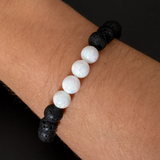 Pearl White Opal & Lava Stone Beaded Bracelet - New Design