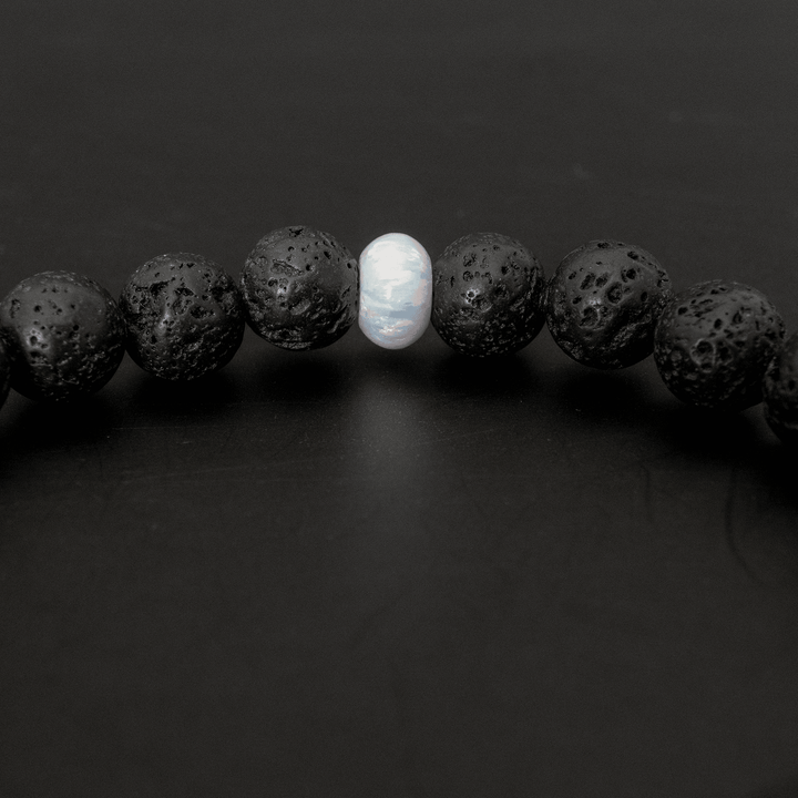 Pearl White Opal & Lava Stone Beaded Bracelet - The Opal Dealer