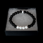 Pearl White Opal & Lava Stone Beaded Bracelet