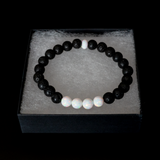 Pearl White Opal & Lava Stone Beaded Bracelet