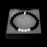 Pearl White Opal & Lava Stone Beaded Bracelet - New Design