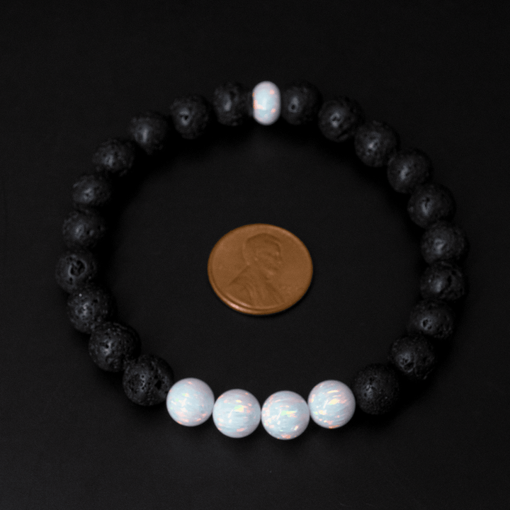 Pearl White Opal & Lava Stone Beaded Bracelet - The Opal Dealer