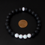 Pearl White Opal & Lava Stone Beaded Bracelet
