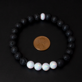 Pearl White Opal & Lava Stone Beaded Bracelet