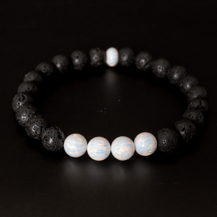 Pearl White Opal & Lava Stone Beaded Bracelet - The Opal Dealer
