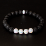 Pearl White Opal & Lava Stone Beaded Bracelet