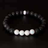 Pearl White Opal & Lava Stone Beaded Bracelet