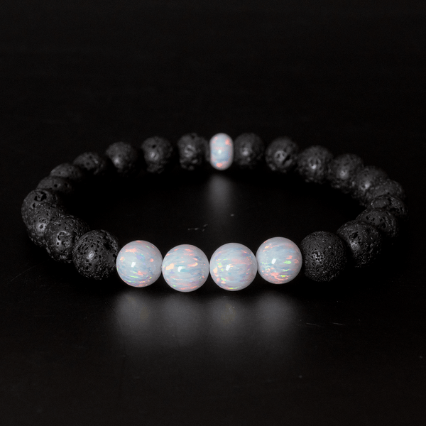 Pearl White Opal & Lava Stone Beaded Bracelet - The Opal Dealer