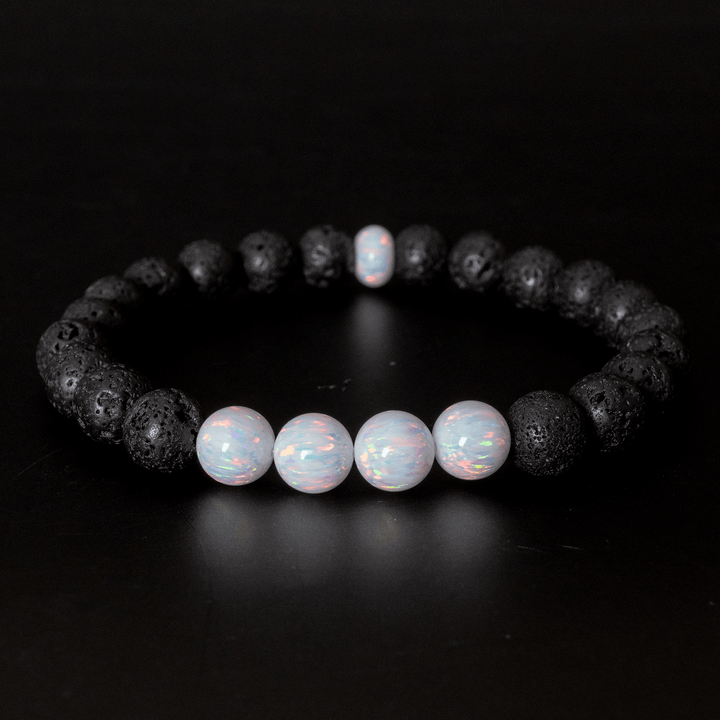 Pearl White Opal & Lava Stone Beaded Bracelet - The Opal Dealer