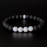 Pearl White Opal & Lava Stone Beaded Bracelet