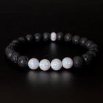 Pearl White Opal & Lava Stone Beaded Bracelet - New Design