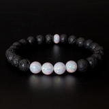 Pearl White Opal & Lava Stone Beaded Bracelet