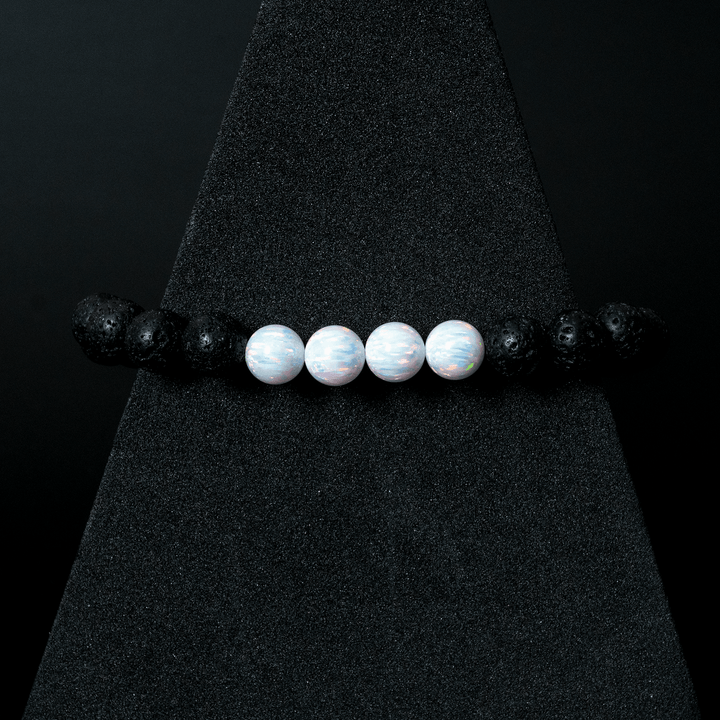 Pearl White Opal & Lava Stone Beaded Bracelet - The Opal Dealer