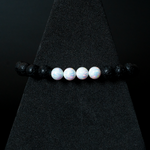 Pearl White Opal & Lava Stone Beaded Bracelet