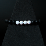 Pearl White Opal & Lava Stone Beaded Bracelet - New Design