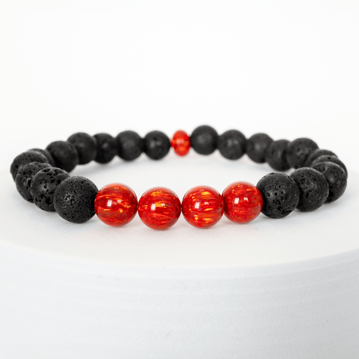 Ruby Red Opal & Lava Stone Beaded Bracelet - The Opal Dealer