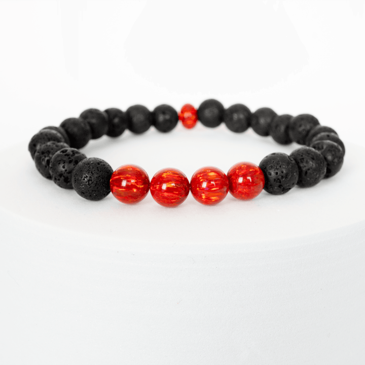 Ruby Red Opal & Lava Stone Beaded Bracelet - The Opal Dealer