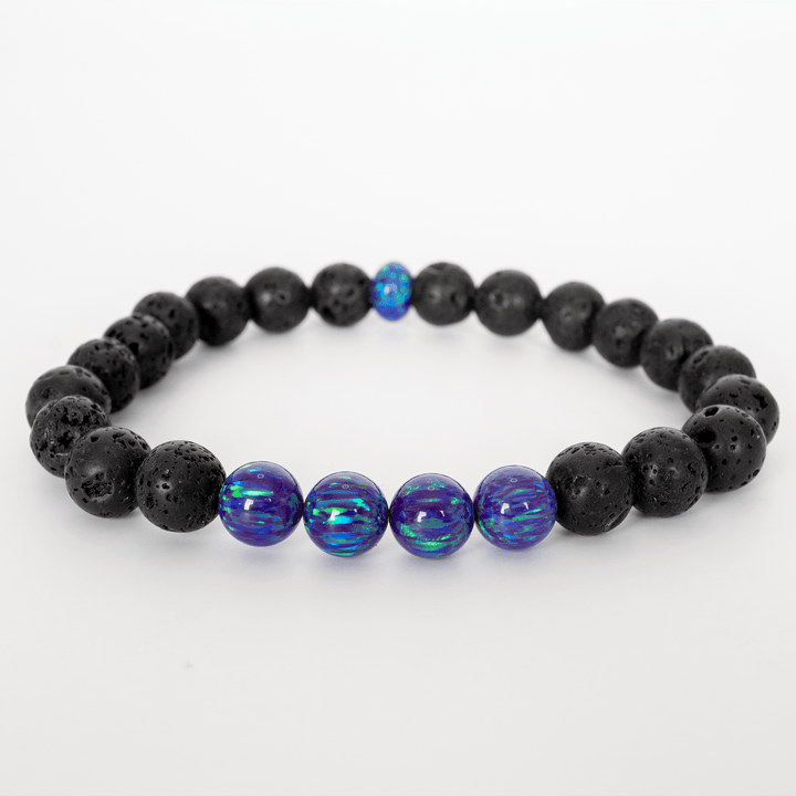 Sleepy Lavender Opal & Lava Stone Beaded Bracelet - The Opal Dealer